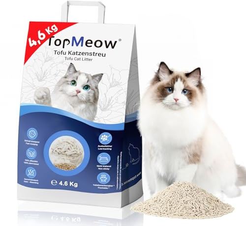 TopMeow Tofu Katzenstreu 4,6 kg, 100% pflanzliche Klumpstreu | Erbsenfaser & Maisstärke, Staubarm, spülbar, Geruchsbindung bis 72 h,ohne Duftstoffefür Kitten & sensible Katzen