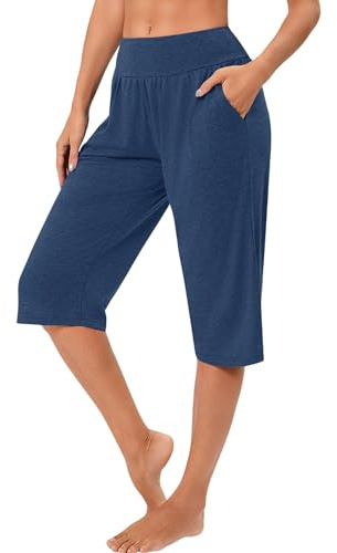 Marvmys Womens Yoga Pants 3/4 Length High Waist Wide Leg with Pockets | Soft Yoga Trousers Loose Pants Casual Lounge Sweatpants