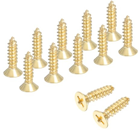 QUARKZMAN Viti A Testa Phillips In Ottone M5 X 16mm Tonalità Oro 12Pz | Viti Autofilettanti Piatte Per Legno, Per Cerniere Porte Lavori In Legno E Progetti Fai Da Te