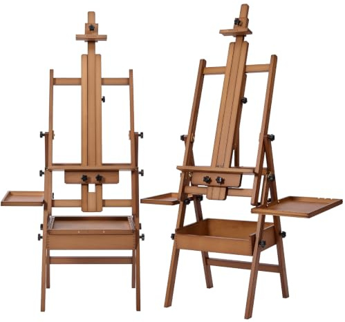 MEEDEN Painting Easel with Storage and Tray: H-Frame Beech Wood Art Easel | Easel Stand for Adults, Artists, Students, Beginners - Adjustable 50-80 H, Holds Canvas Up to 47 Inches