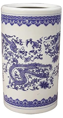 MESCXTY Traditionell stil keramisk paraplyställ ställning med blommigt blått och vitt porslin, hemmakontor entré dekorhållare, modern golvvas för käppar promenadkäppar (50 x 22 cm (20 x 9 tum), C)