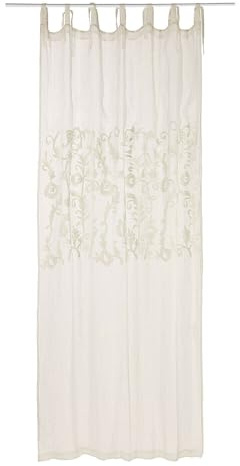 Loberon Gardine Judie, Creme | mit zarter Stickerei, romantischer Look, Befestigung durch dekorative Bindebänder, charmanter Sichtschutz, Leinen