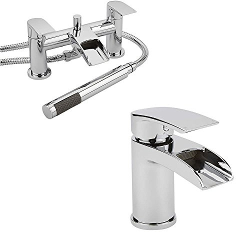 MILANO Waterfall Mono Bathroom Basin Mixer Tap Bath Tap Hand Shower Chrome
