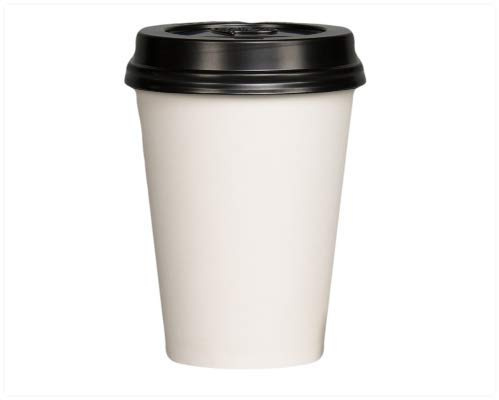 GreenFeel Disposable Paper Coffee Tea Cappuccino Cups (100pcs) White & Black SIP LIDS for Hot/Cold Drinks Take Away Party Tableware