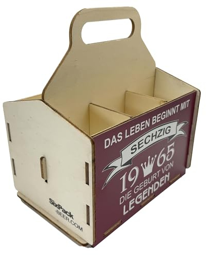 Bierträger aus Holz, Sixpack Bier, 6er Träger, Bier-Sechserträger, Biergeschenk, Geburtstag 60 Jahre, Geburtstagsgeschenk für Männer, 60 Jahre, Gravur, Druck, Holz, 60. Geburtstag, 1965, Vatertag