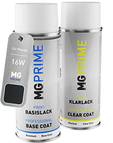 MG PRIME Billack Spray can set för Mazda 16W Black Mica/Granitschwarz Mica Base coat klarlack spray can 400ml