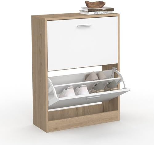 idmarket – Zapatero de imitación haya 2 puertas blancas