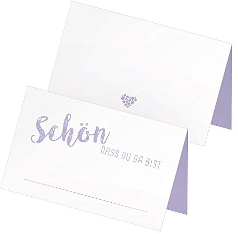 itenga 24 x Tischkarten Schön DASS du da bist Platzkarte Namensschild (Flieder/Lilac/lila)