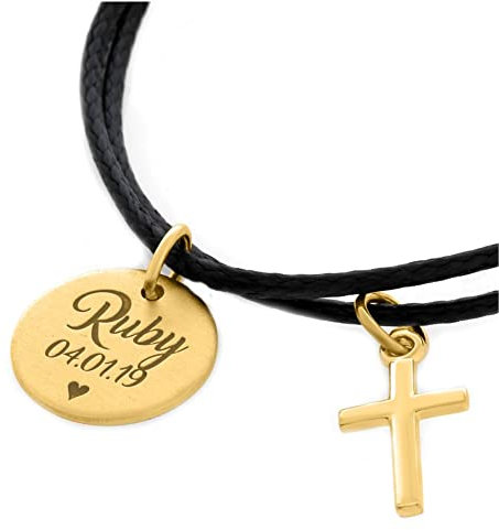 Taufarmband Kreuz 925 Silber Gold mit Gravur Armband Kinderarmband zur Taufe Geburt Silberschmuck Baby Kinder Name Taufgeschenk | HANDMADE IN GERMANY