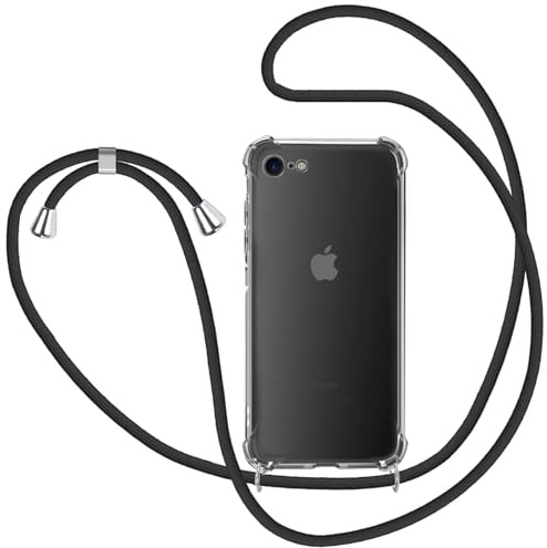 Handyband für iPhone SE 2022/2020 / iPhone 7 / iPhone 8 Hülle mit Band, Transparent Silikon Handyhülle mit Kette zum Umhängen Schutzhülle, Schwarz