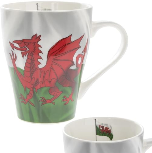 lesser and pavey Ceramic Mug | Welsh Flag Wave Design | 1 Piece - 9x6x1 cm, White