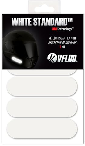 VFLUO - Kit 4 Streifen Weiß Reflektierende Aufkleber für Motorradhelm - zugelassen für FR-Maße - Hohe Qualität und Sichtbarkeit, 3M™-Technology – diskret und Design – maximaler Halt