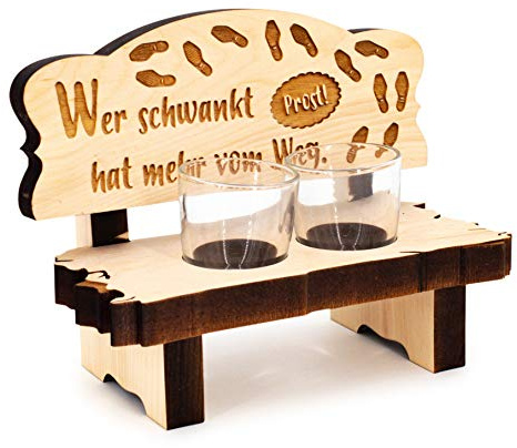 sagl.tirol Holz Schnapsbank mit Gravur und Schnapsgläser [100% Natur] Lustige Geschenkidee I Geschenke für Männer I Geburtstagsgeschenk für Männer (2er Schnapsbank Wer schwankt)