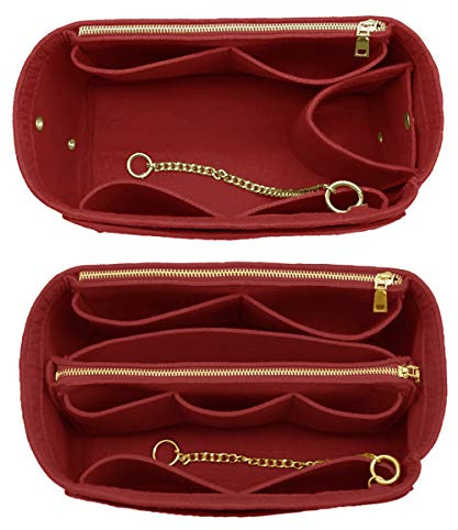 Inserto organizer 3 in 1 per borsa, organizer in feltro con cerniera, borsa e modellatore, per Speedy Neverfull Tote con un portabottiglie per sostituire, Rosso (A-vite Rosso), Large