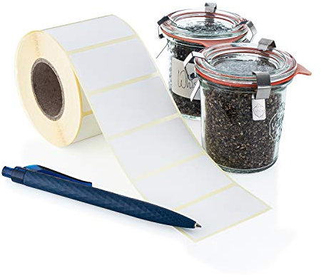 DESIGN WUNDER® - 1000 blanko Etiketten selbstklebend/weiße Klebeetiketten zur Beschriftung, nutzbar als Aufkleber für Vorratsdosen, Marmeladengläser als Gefrieretiketten & Tiefkühletiketten