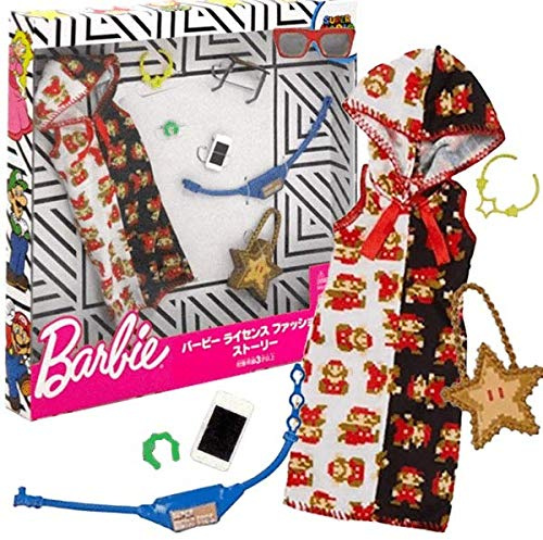 Barbie GJG47 Storytelling Fashion Pack of Doll Clothes Inspired by Super Mario: Kleid mit Super Mario Print inkl. 6 Accessoires