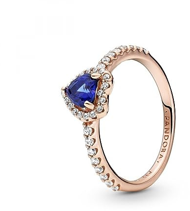 PANDORA Timeless Ring Herz, 14-karätig Roségold-vergoldet, mit klarem Cubic Zirkonia und dämmerungsblauem Kristall