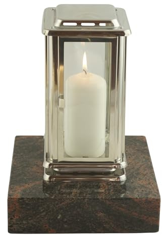 designgrab Grablampe Royal Edelstahl mit Sockel 20×20×5 cm aus Aurora India – Wetterfeste Friedhofslampe