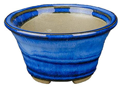Runde Morrisan japanische Bonsaischale aus blau glasiertem Steinzeug 7x7x4 cm - B02-8-5B