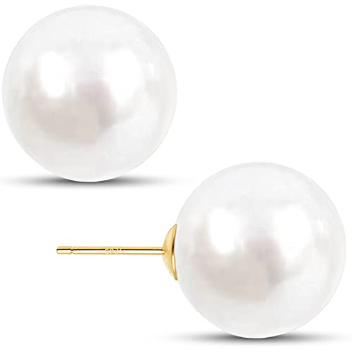 EFTKOY 18mm Big Pearl Earrings 18K Gold Plated Sterling Silver Large Faux Round Studs White Pearl Earrings for Women - 18mm