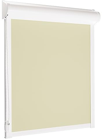 schattenfreu.de Thermo-Rollo mit Kassette nach Maß | Zum Anschrauben am Fensterrahmen oder an der Wand | Optional zum Ankleben | Verdunkelnd | Für Fenster und Türen | Ecru, Silberne Rückseite