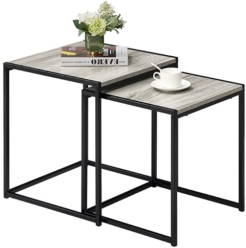 Vida Designs Brooklyn Nest of Tables 2 Piece Set Coffee Side End Tables Industrial Rustic Living Room Furniture (Grey)