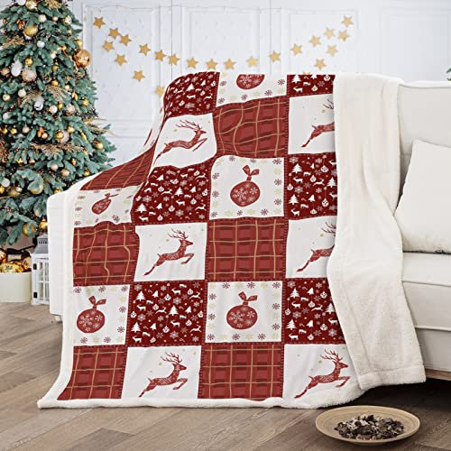 REJOON Patchwork-Decke mit Weihnachtselementen, rot-weißer Patchwork-Stil, weiche, gemütliche Bettwäsche, Sofa, Kabine, Weihnachtsdekoration, Decke for alle (Size : 50x60)