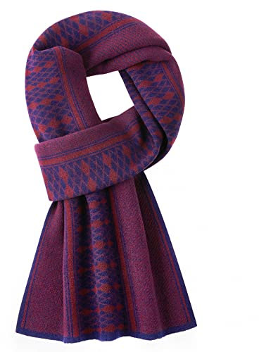 Herren Wolleschal Kaschmirschal (92% Wolle + 8% Kaschmir) Strickschal Herrenschal Extra Warm Weich für Winter Herbst Casual Business - Diamond Pattern Dunkelblau & Dunkelrot