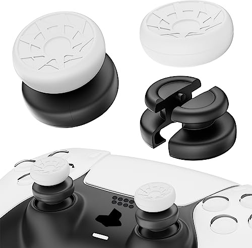 PlayRealm NO Falling Off Thumbstick Extender & Silicone Grip 2 Sets for PS5 & PS4 Controller (Turbo White)