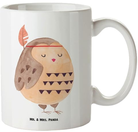 Mr. & Mrs. Panda XL Tasse Eule Federschmuck - Geschenk, Riesentasse, Waldtiere, Riesenkaffeetasse, Abenteuer, Große, Dekoration, Mit Henkel, Owl, Jumbo