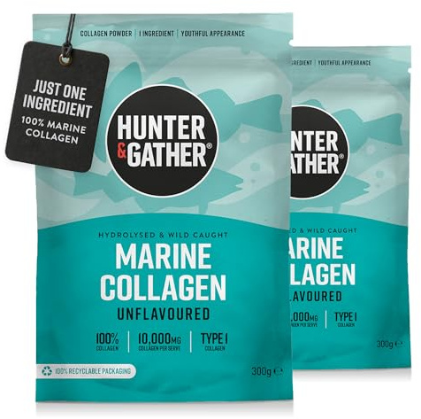 Hunter & Gather Marine Collagen Supplements for Women & Men Twin Pack | Pure Unflavoured Premium Hydrolysed Wild Caught Marine Collagen Peptides Powder Collagen Supplements for Women and Men