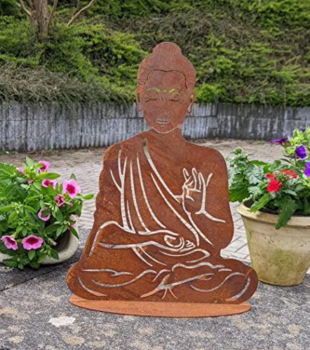 Generisch NEU !! Buddha aus Metall in Edelrost 35 cm hoch Garten Dekoration Skulptur Figur Buddhismus Indien Religion Kultur Statue Zen
