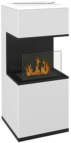 HOMCOM Camino a Bioetanolo da Terra con Bruciatore da 1.2L e Durata di 3 Ore, Biocamino con Pannello in Vetro e Spegnifiamma, 38x38x100cm, Bianco