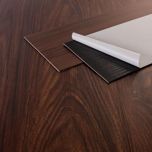 ML-Design Deluxe PVC Bodenbelag, Selbstklebende Vinyl-Dielen, Vinylboden, 91,5 cm x 15,3 cm x 2 mm, Dicke 2 mm, 8,92m²/64 Dielen, Rot-Braun Nuss, Holzoptik, rutschfest, wasserfest, Einfache Verlegung