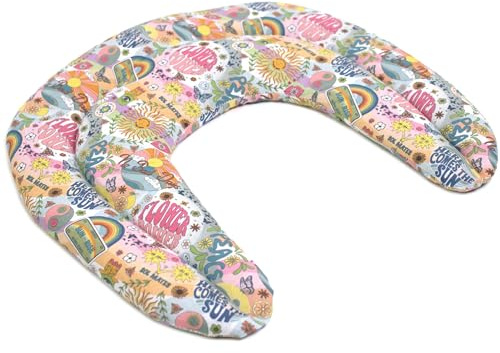 Traubenkern Nackenhörnchen mit Kammern Bio Stoff Flower Power - Traubenkernkissen - Nackenkissen - Wärmekissen für Nacken
