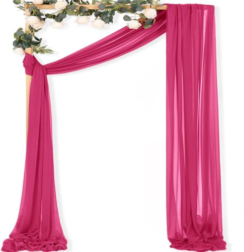 MLMC 1 panneau de tissu drapé en mousseline de soie fuchsia pour décoration de plafond de cérémonie extérieure de mariage 6 m