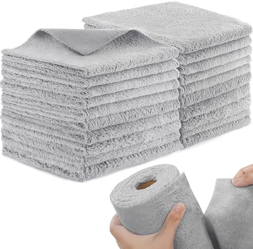 Fantasticlean Coral Fleece Mikrofasertuch-Rolle mit 20 Stück, Abreißbare Mikrofasertücher Ultra Saugfähig, Fusselfrei Putztücher für Autopflege & Haushaltsreinigung 35 x 35 cm - Grau