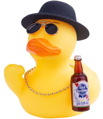 Mwmoeen Gummi Ente für Auto Ornament, einzigartige gelbe Ente Auto Armaturenbrett Dekorationen Zubehör mit Top Hat Sonnenbrille Halskette und niedlich Prop, 9cm