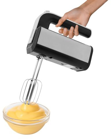Batteur à main 800 W en acier inoxydable - Batteur électrique - 5 vitesses - Avec bouton de sortie - 2000 tr/min - 2 crochets à pâte - Boîtier ergonomique - Fusible thermique