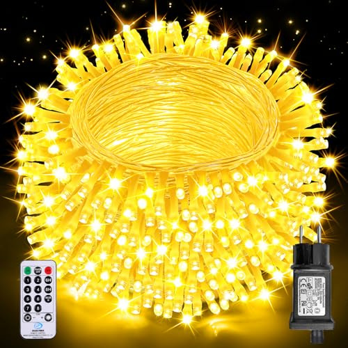 Auriostar Lichterkette Außen 20M 200 LED - Lichterkette Weihnachtsbaum Innen 8 Modi mit Fernbedienung Timer, Wasserdicht Lichterketten Outdoor Weihnachtsbeleuchtung für Garten Weihnachts Deko Warmweiß