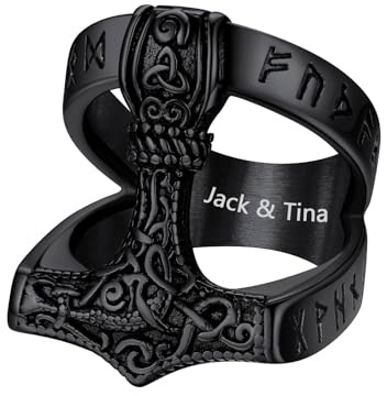 Supcare Thor'ss Hammer Ringe für Herren Jungen Viking Luhn Rune Fingerring 316L Edelstahl Siegelring mit Keltischer Knot Bandring Vintage Statement Ring Wikinger Schmuck für Jahrestag Geburtstag