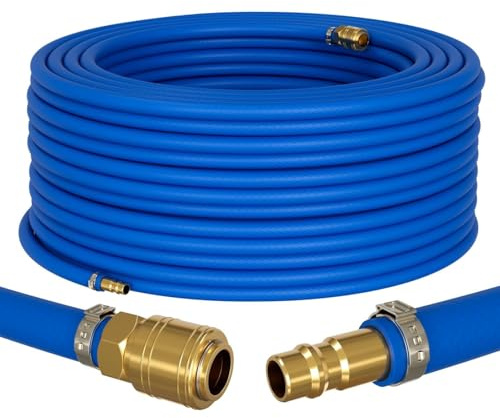 Lumonic 50m Druckluftschlauch mit Schnellkupplung I 13mm I fertig konfektioniert I flexibel, abriebfest und gewebeverstärkt I PVC Druckluftverlängerung I Dose & Stecker