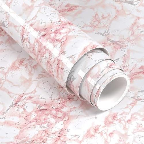 XRUIBZI Papel pintado de mármol rosa de 60 x 1000 cm, parte trasera adhesiva, cubierta de vinilo de plástico, papel de contacto de cocina, papel de contacto autoadhesivo impermeable para pared de
