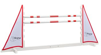 Hobby Horse Hindernis rot - mit zwei Sprung Stangen - Steckenpferd Spielzeug für den Garten - Gartenspielzeug Geschenke für Kinder