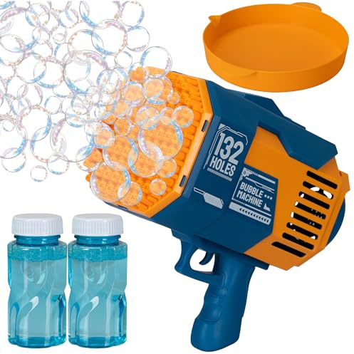 COIL Seifenblasenmaschine, Seifenblasenpistole mit 132 Löchern, 1000+ Blasen/Minute, LED-Licht, Pistole Bubble Gun, Bubble Machine Gun, Seifenblasenmaschine Kinder, Luftblasen Pistole (Blau)