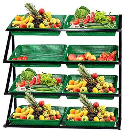 MZBDYYF Étagère de marché pour fruits et légumes avec paniers - Grande capacité pour garde-manger, épicerie et cuisine - Organisateur de rangement pour vente au détail