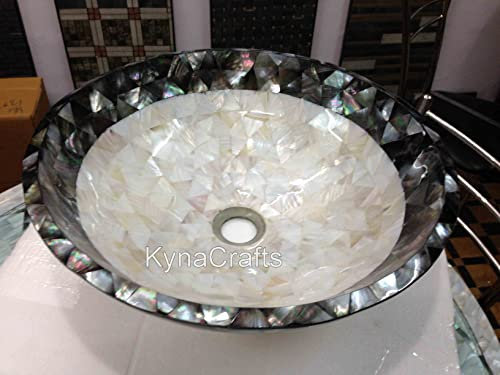 Lavabo en nacre I Vadrouille pour lavage à la main I Évier de cuisine I Vadrouille Lavabo décoratif de salle de bain I Pierre Évier personnalisé 45,7 x 45,7 cm