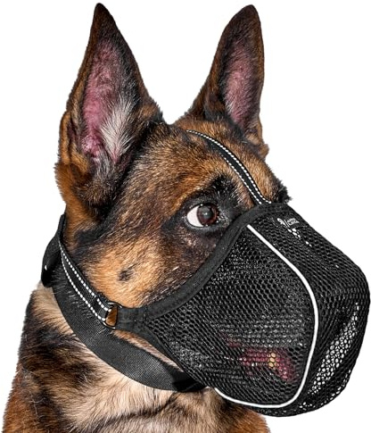 Arblina Hundmunkorg, mjukt nät andas munkorg för små, medelstora och stora hundar, halkfria justerbara munkorgar med tre remmar och ljusreflekterande inträde, svart, XXL