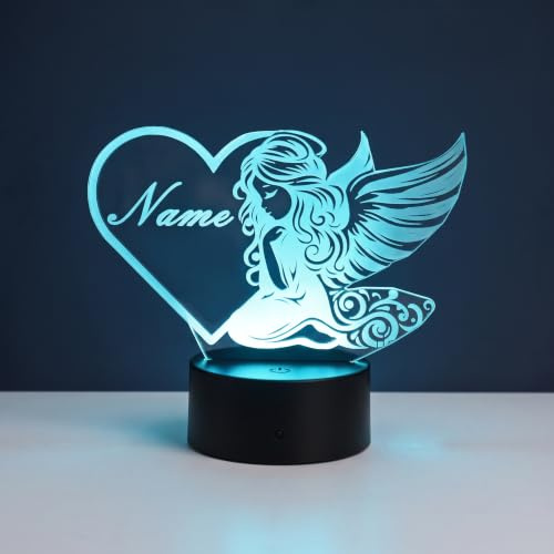 Optechvisual Personalisierte Schutzengel LED Lampe – Nachtlicht mit Name – Schlaflicht für Kinder & Babys – Geschenkidee für Engel-Fans – Beruhigendes LED Licht mit Gravur