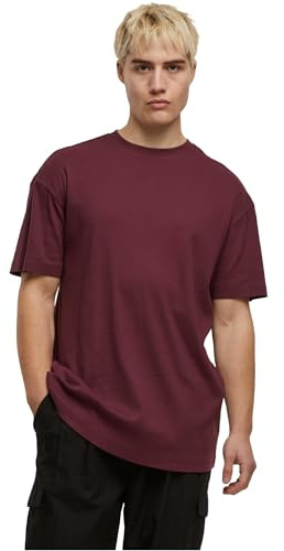 Urban Classics T-shirt för män, ribbade kortärmad ribbad ekologisk bomull, normal passform, storlekar S – 5XL, Körsbär, 5XL